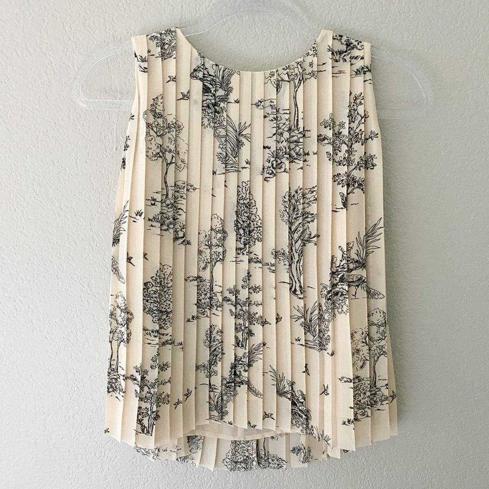 & Other Stories Cream Print Sleeveless Pleated Blouse S